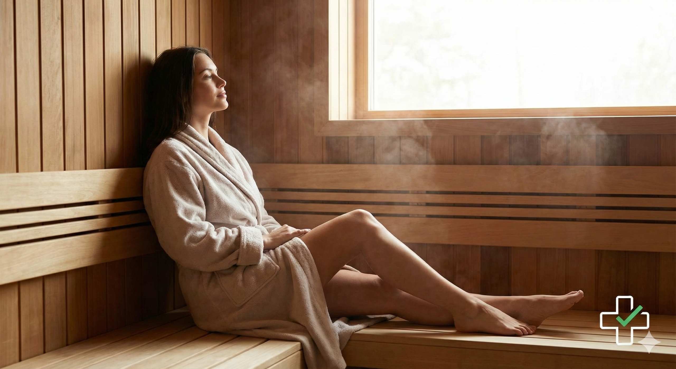Patient relaxing in wellness protocol with subtle medical cross overlay